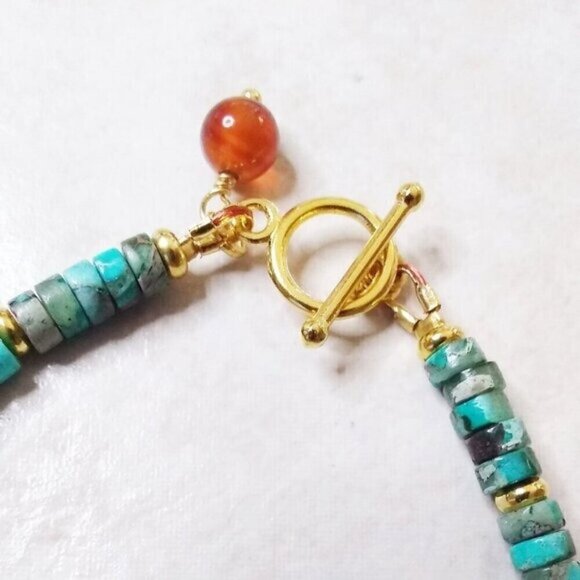 Slim Minimalist Boho Toggle Bracelet! Sea Sediment Jasper & Agate + Gold Accents - Picture 6 of 12